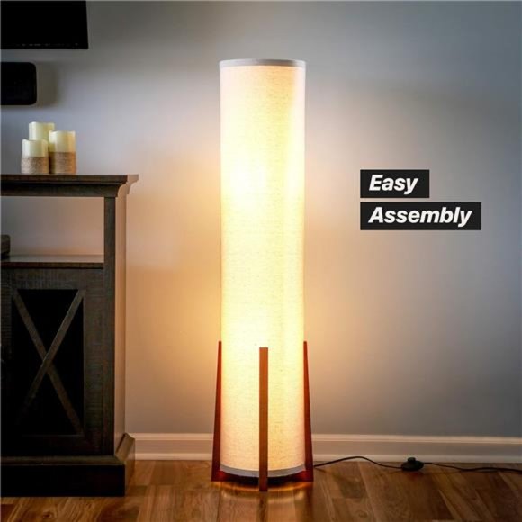 LED Floor lamp,48Inches Tall Lamp with Wood Frame, Asian Design Lamp for Bedroom - Picture 3 of 7